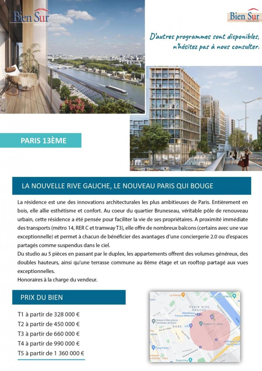 Vente Appartement  3 pices - 64.5m 75013 Paris