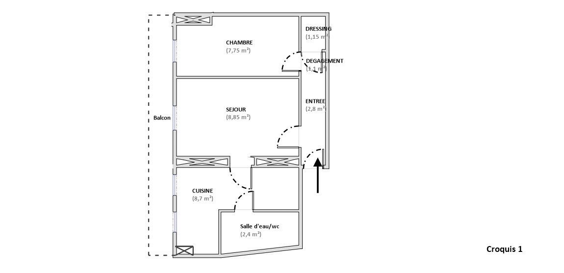 Location Appartement  2 pièces - 32.75m² 75015 Paris