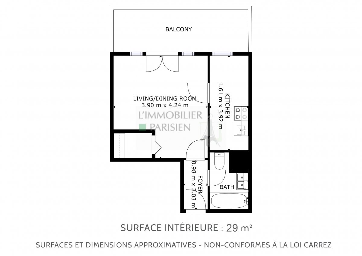 Vente Appartement  1 pice (studio) - 26.3m 75020 Paris