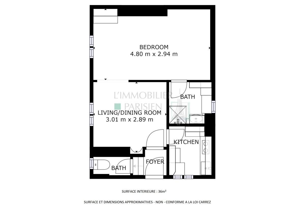 Vente Appartement  2 pices - 29.56m 75018 Paris 18
