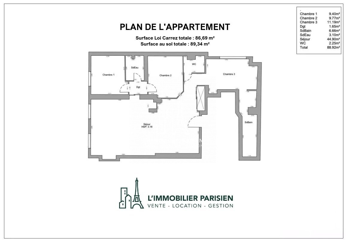 Vente Appartement  5 pi�ces - 86m� 75017 Paris 17