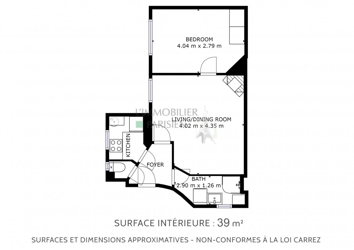 Vente Appartement  2 pices - 37.37m 75018 Paris