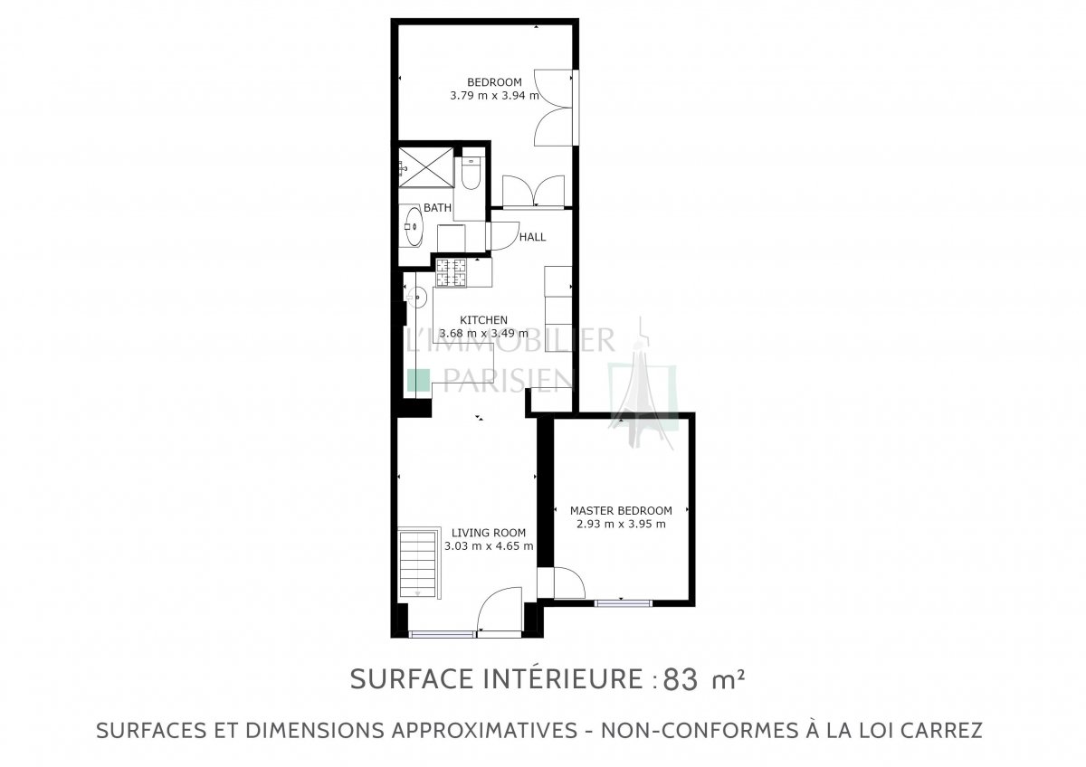 Vente Appartement  4 pices - 63m 75018 Paris