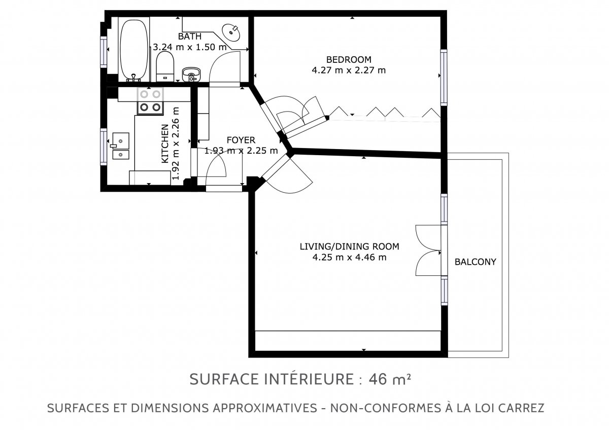 Vente Appartement  2 pices - 44m 75016 Paris