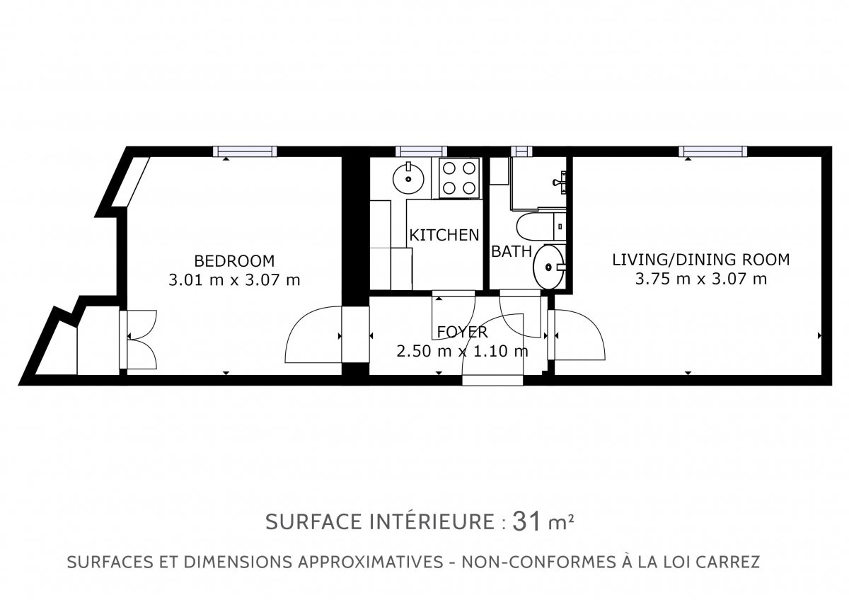 Vente Appartement  2 pices - 28.76m 75018 Paris