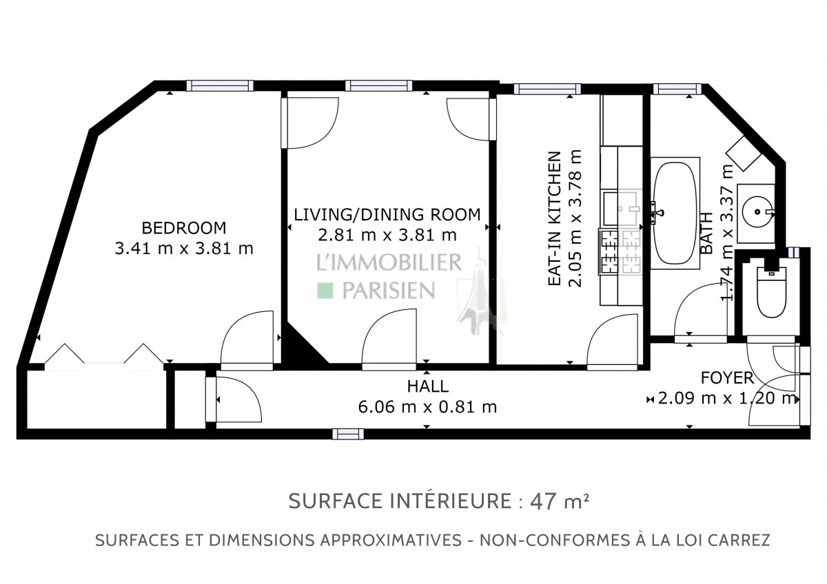 Vente Appartement  2 pices - 44.7m 75018 Paris