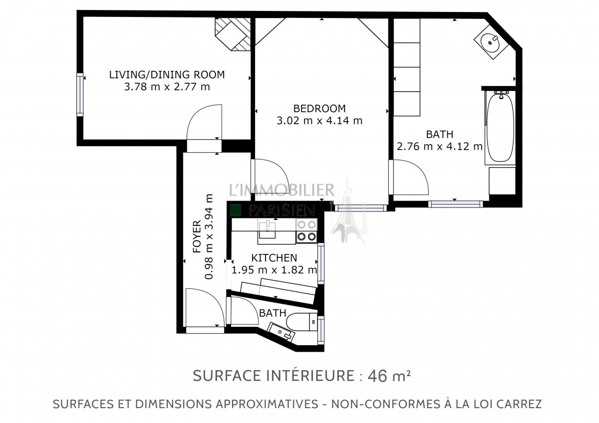 Vente Appartement  2 pices - 43.72m 75009 Paris 09