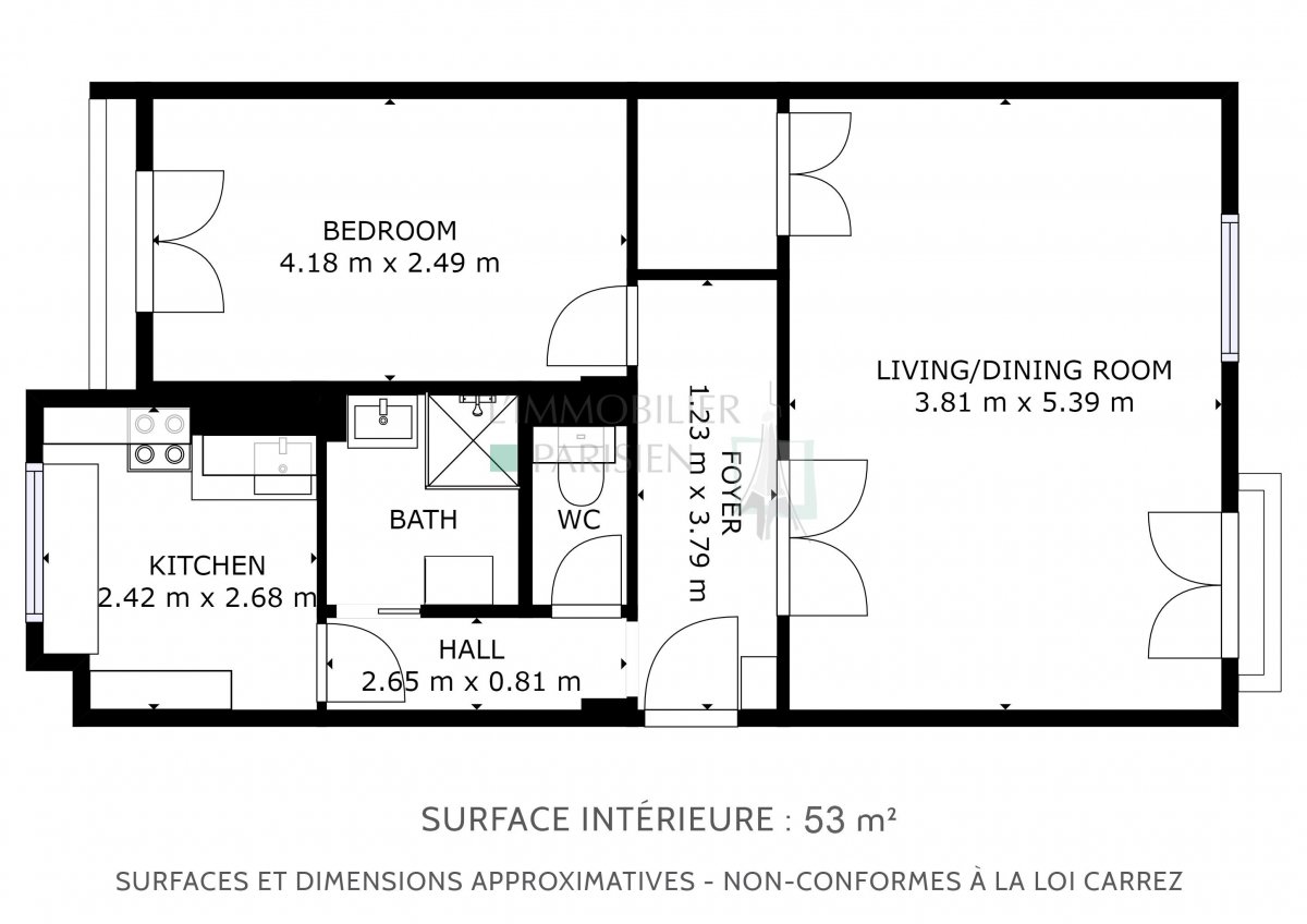 Vente Appartement  2 pices - 49.9m 92120 Montrouge