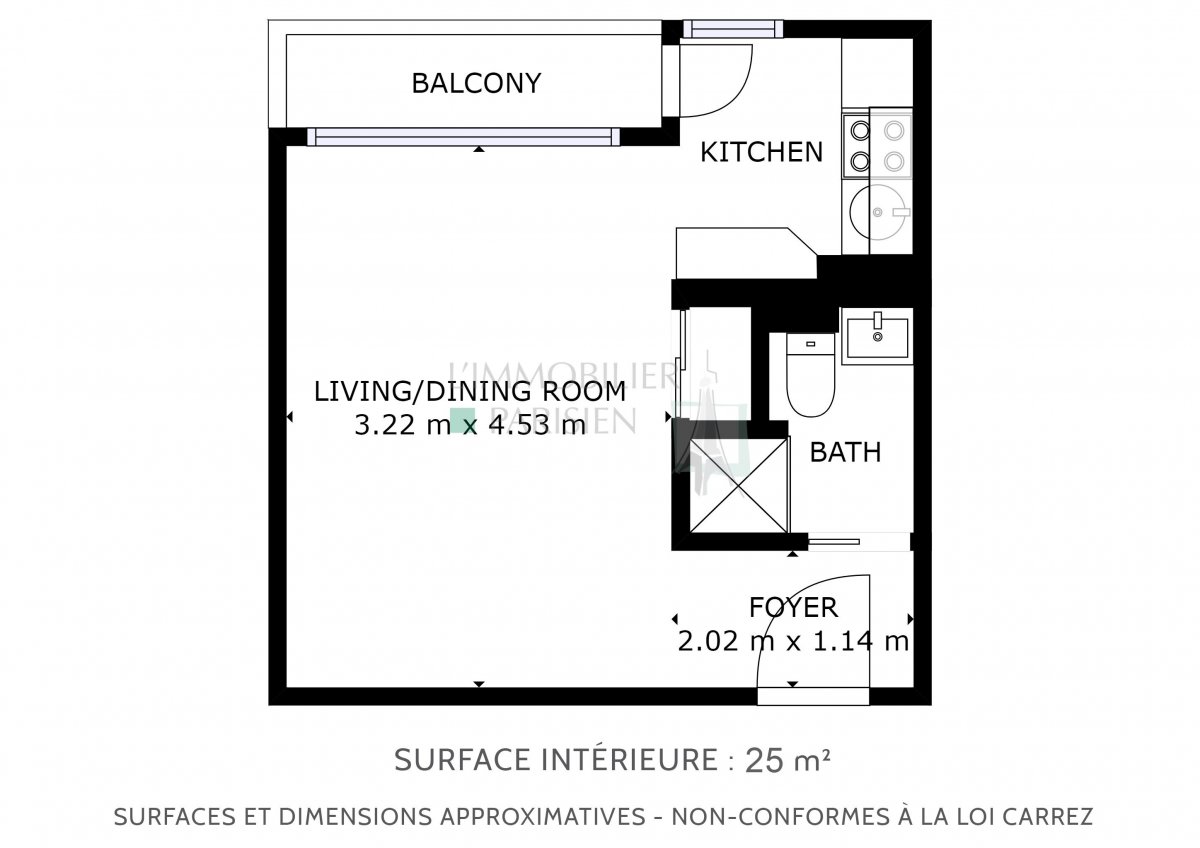 Vente Appartement  1 pice (studio) - 25m 75018 Paris
