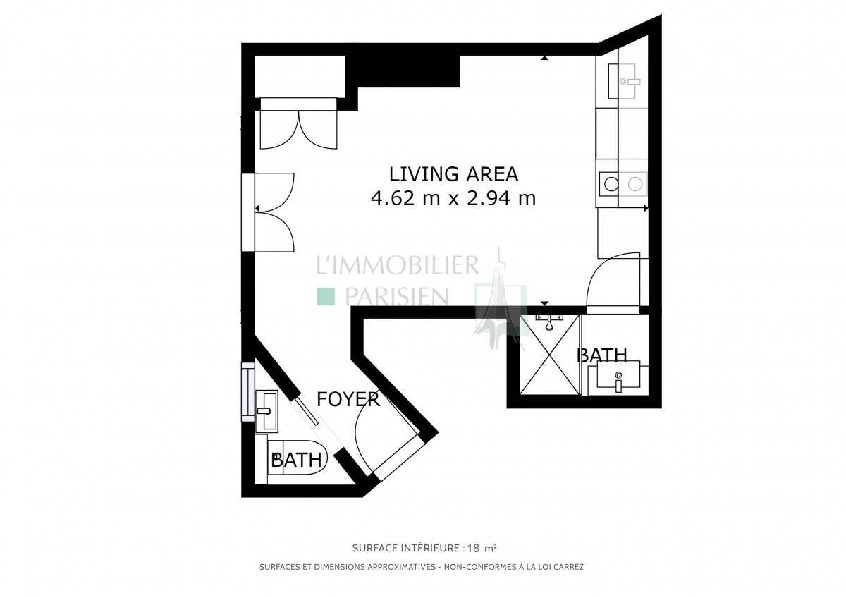 Vente Appartement  1 pice (studio) - 18m 75018 Paris