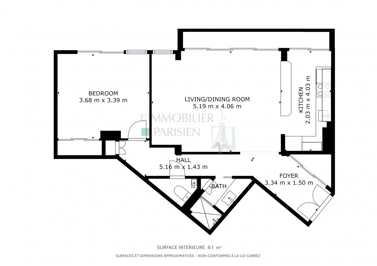 Vente Appartement  2 pices - 60m 75011 Paris