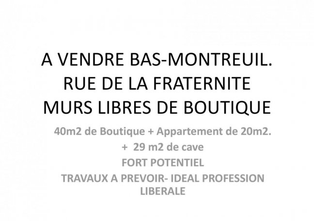 Vente Local commercial  - 60m 93100 Montreuil