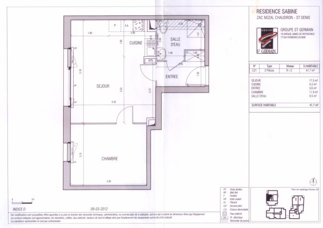 Location Appartement  2 pices - 42m 93200 Saint-denis