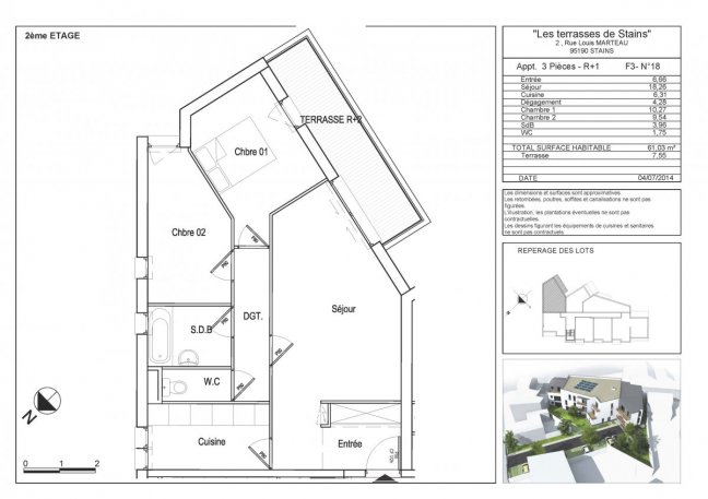 Vente Appartement  3 pi�ces - 61m� 93240 Stains
