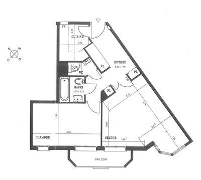 Location Appartement meubl 2 pices - 49m 75017 Paris