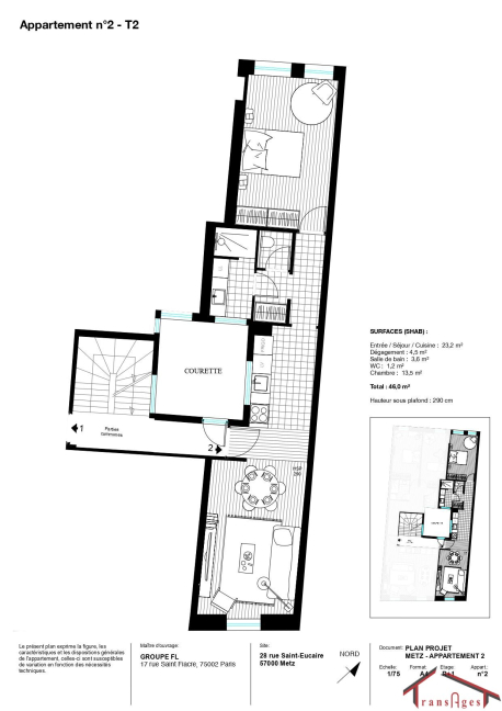 Location Appartement 2 pièces - 45m² 57000 Metz