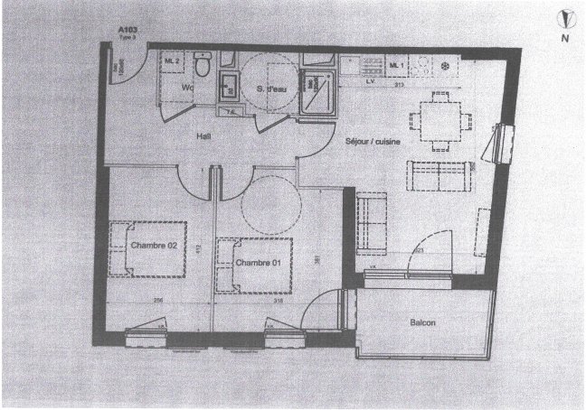 Location Appartement  3 pices - 60.55m 37000 Tours