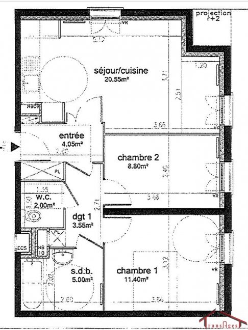 Vente Appartement  3 pices - 55.35m 91280  Saint-pierre-du-perray